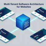 A technical diagram showing how to build a scalable website for a franchise system using multi-tenant architecture.